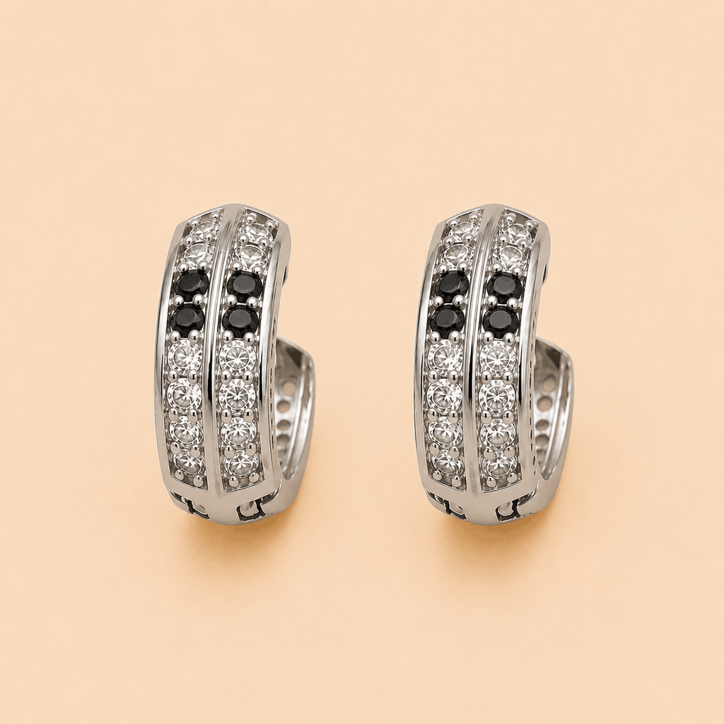 Dual-Row Crystal Huggie Hoop Earrings in Gold & Silver Tones – 0066M