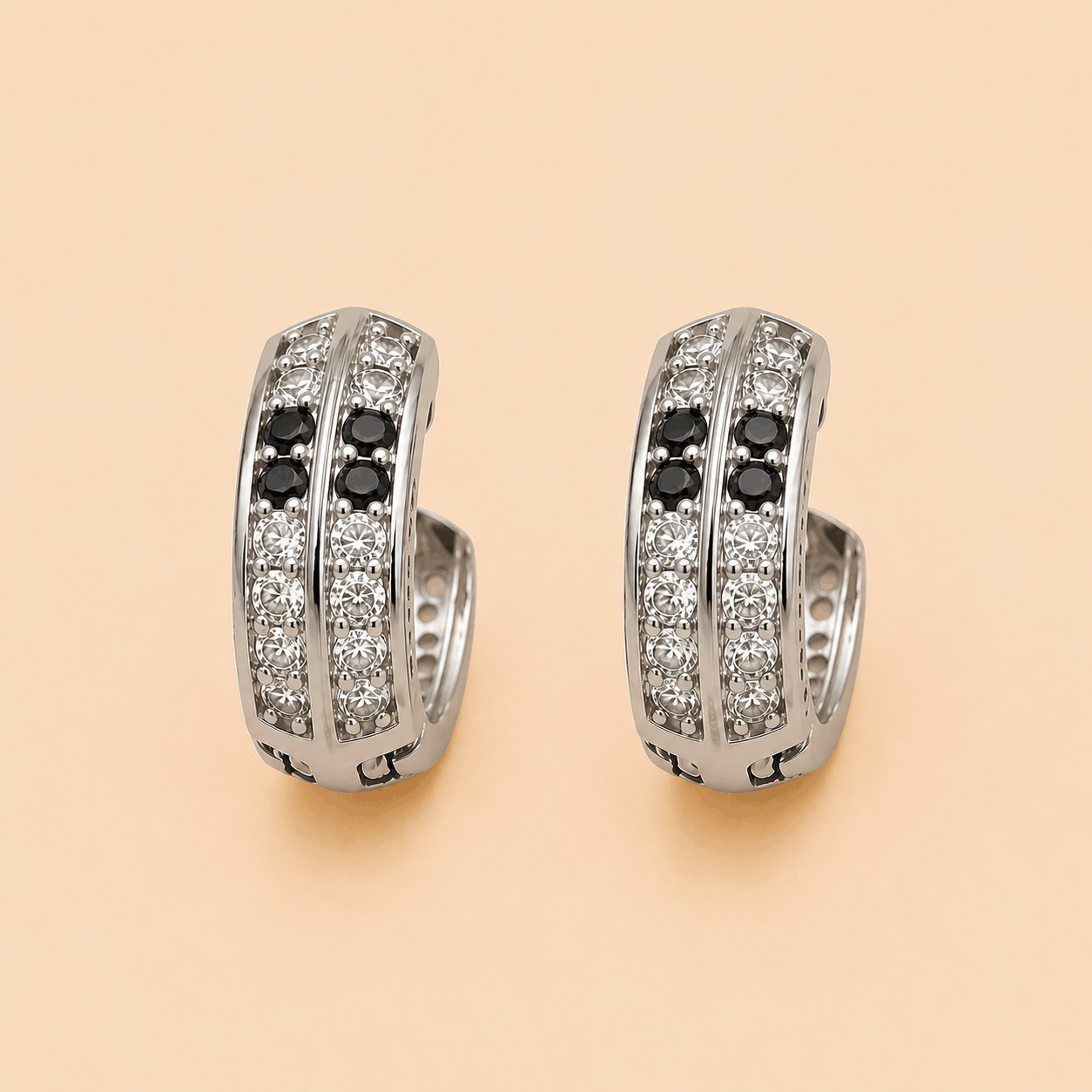 Dual-Row Crystal Huggie Hoop Earrings in Gold & Silver Tones – 0066M