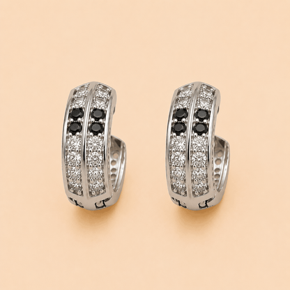 Dual-Row Crystal Huggie Hoop Earrings in Gold & Silver Tones – 0066M