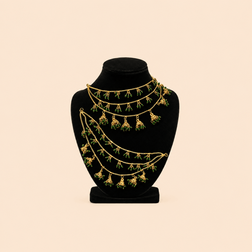 Traditional Multi-Layer Jhumka Beaded Sahara Ear Chains – Assorted Colours – 0057M