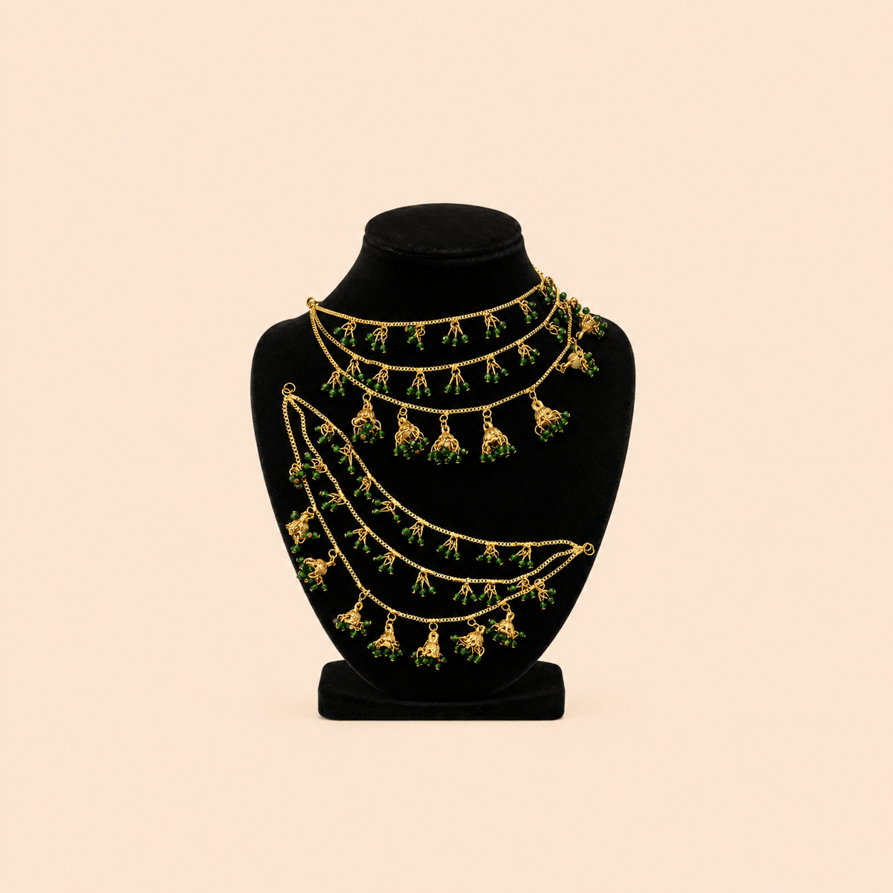 Traditional Multi-Layer Jhumka Beaded Sahara Ear Chains – Assorted Colours – 0057M