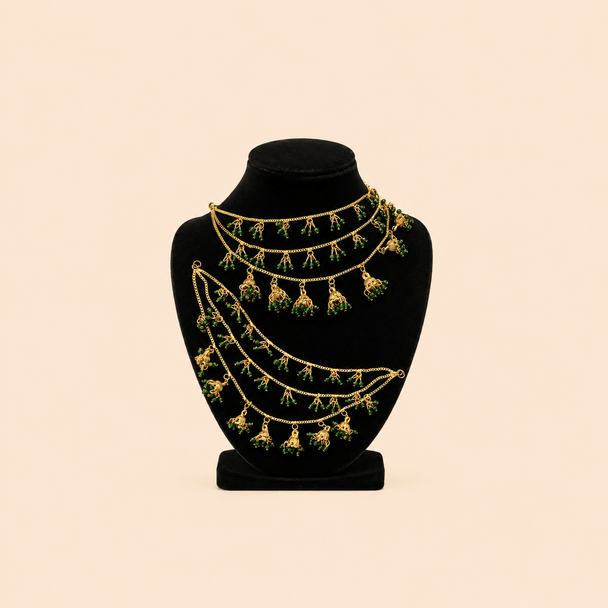 Traditional Multi-Layer Jhumka Beaded Sahara Ear Chains – Assorted Colours – 0057M