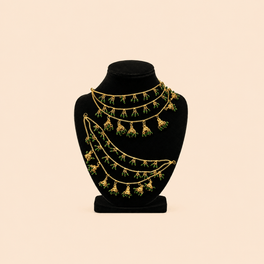 Traditional Multi-Layer Jhumka Beaded Sahara Ear Chains – Assorted Colours – 0057M