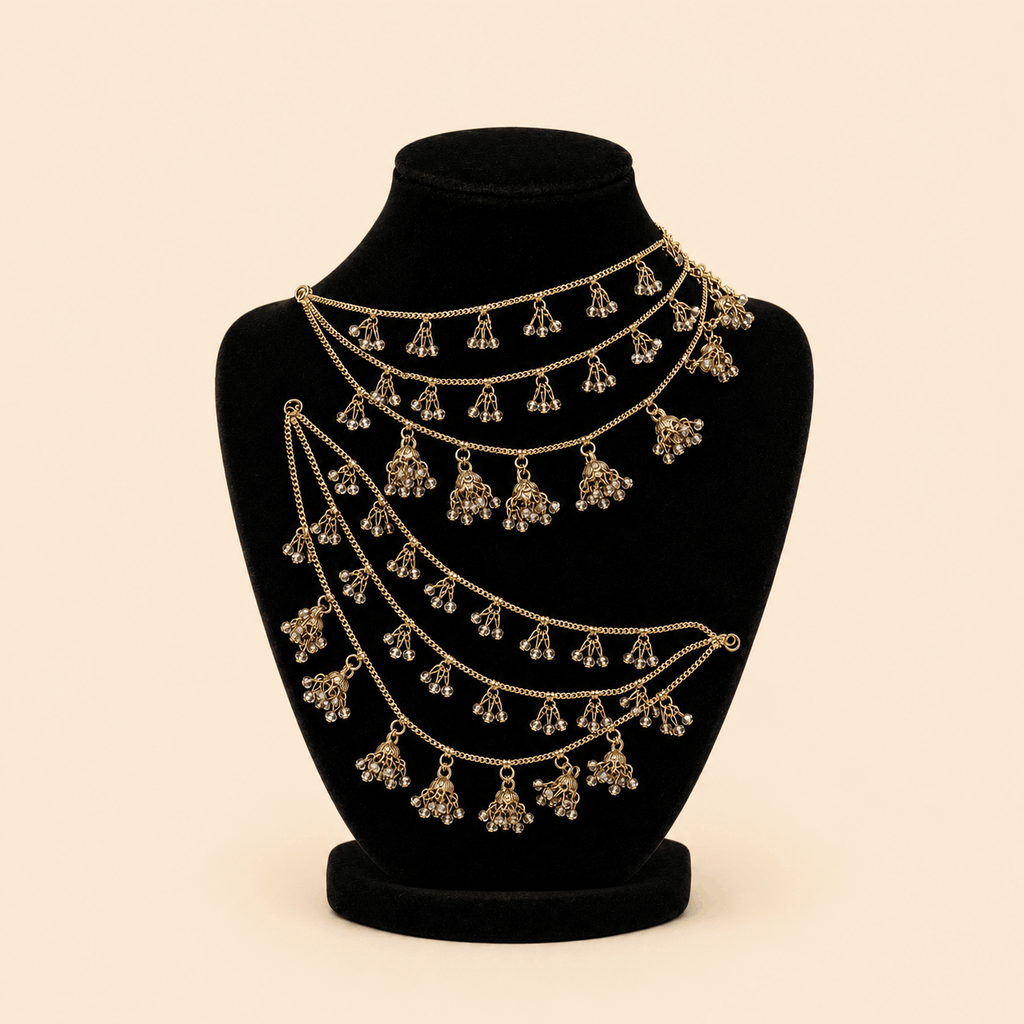 Traditional Multi-Layer Jhumka Beaded Sahara Ear Chains – Assorted Colours – 0057M