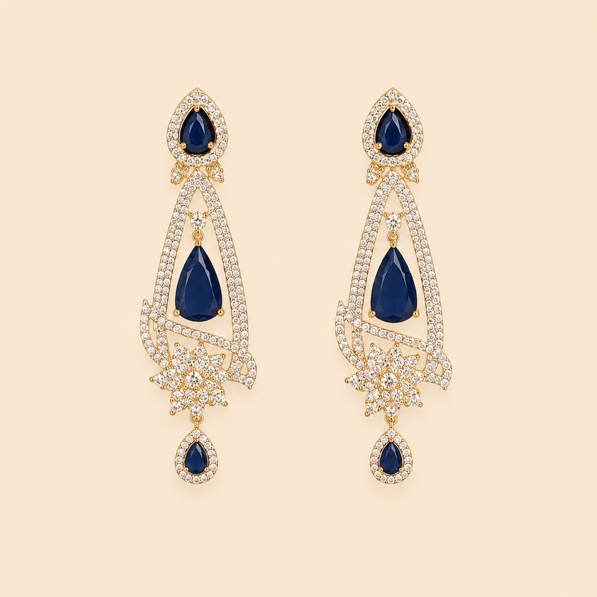 Midnight Navy Crystal Floral Drop Earrings – 0060M