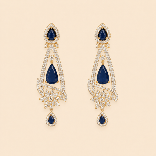 Midnight Navy Crystal Floral Drop Earrings – 0060M