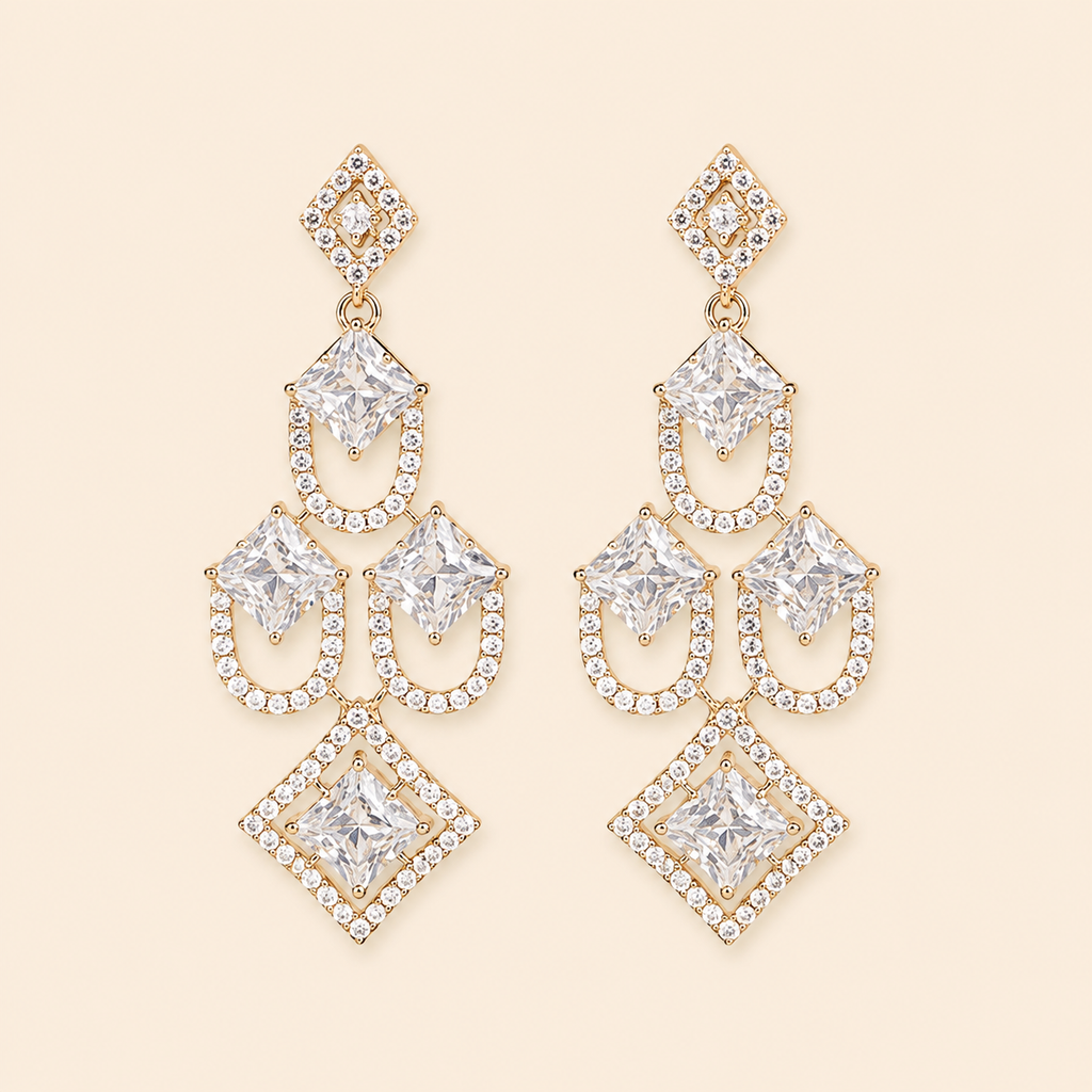 Geometric Crystal Chandelier Drop Earrings – 0061M