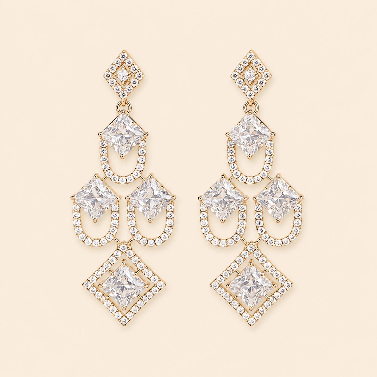 Geometric Crystal Chandelier Drop Earrings – 0061M
