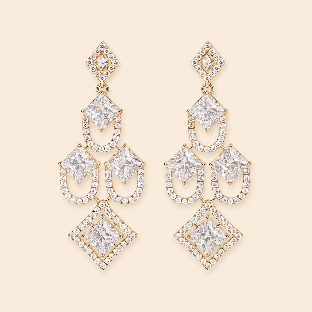 Geometric Crystal Chandelier Drop Earrings – 0061M