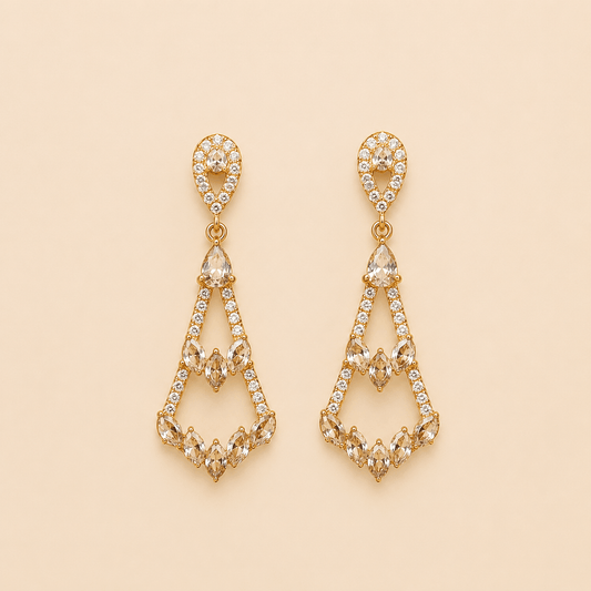 Luxury Gold-Tone Crystal Geometric Drop Earrings | Elegant Party & Bridal Jewelry | SKU: 0062M