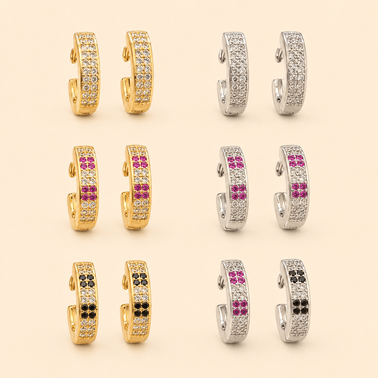 Assorted Crystal Pavé Half-Hoop Earrings Set – Gold & Silver Tone 0065M