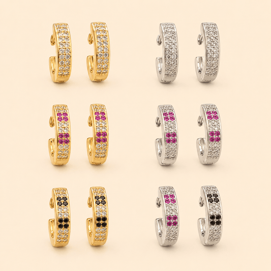 Assorted Crystal Pavé Half-Hoop Earrings Set – Gold & Silver Tone 0065M