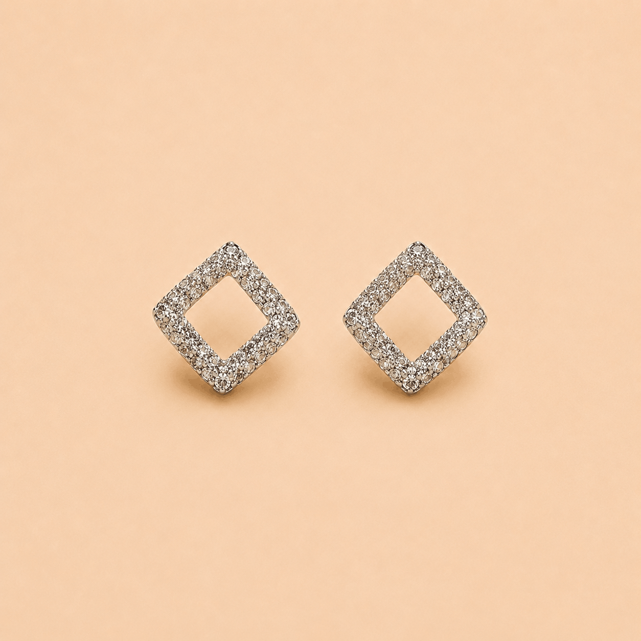 Crystal Pavé Open Square Stud Earrings – SKU: M067
