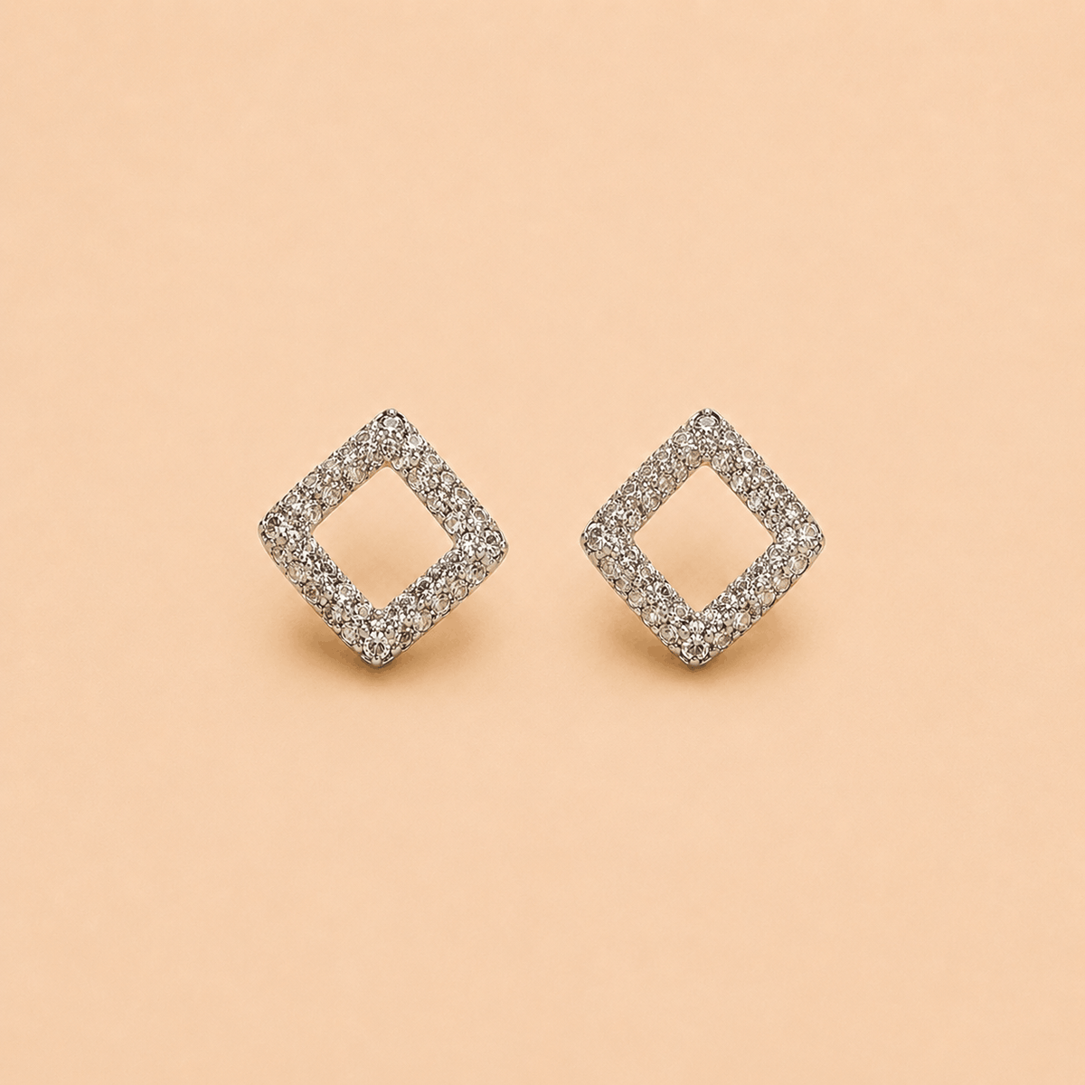 Crystal Pavé Open Square Stud Earrings – SKU: M067