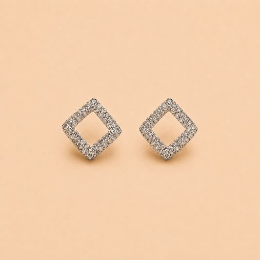 Crystal Pavé Open Square Stud Earrings – SKU: M067