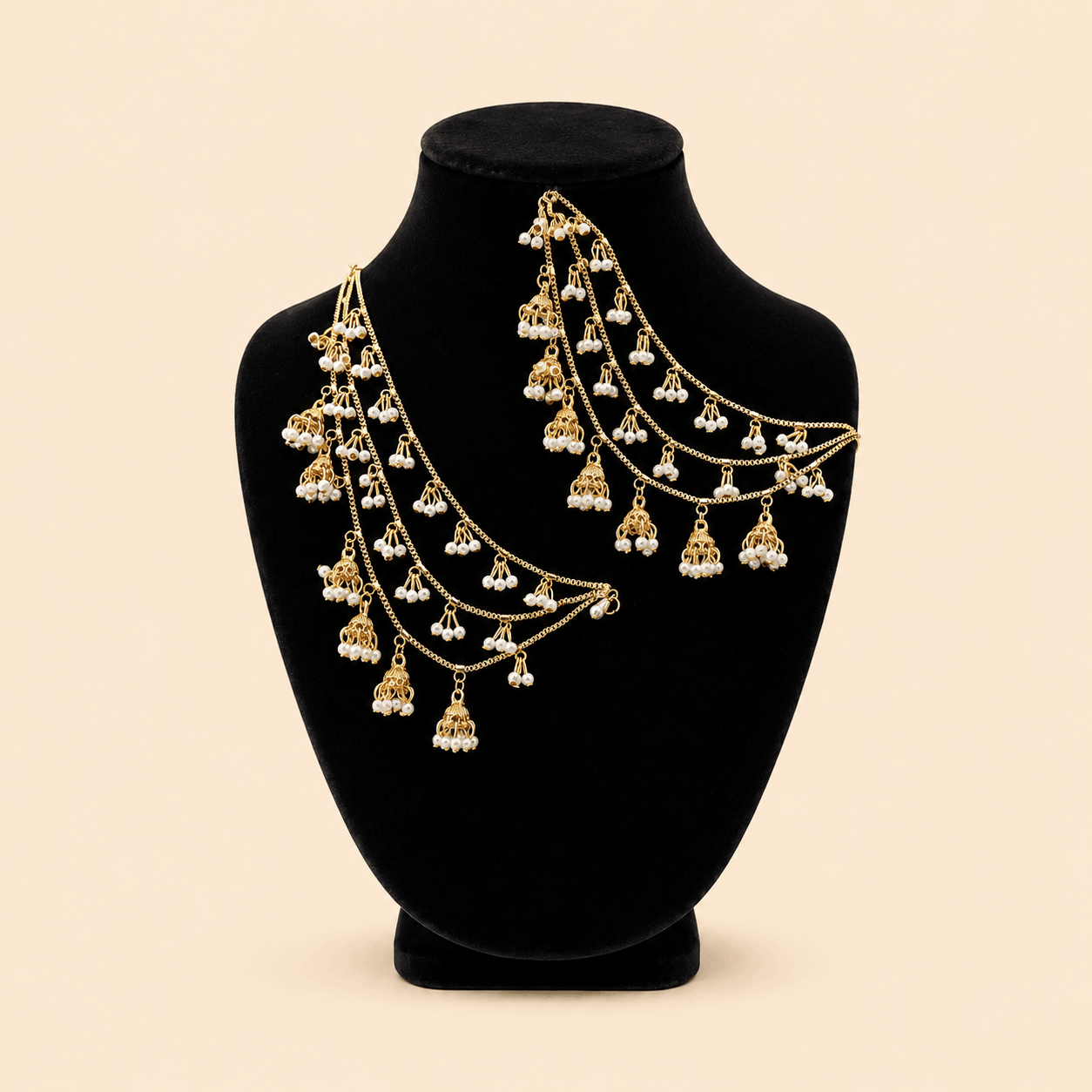 Traditional Multi-Layer Jhumka Beaded Sahara Ear Chains – Assorted Colours – 0057M