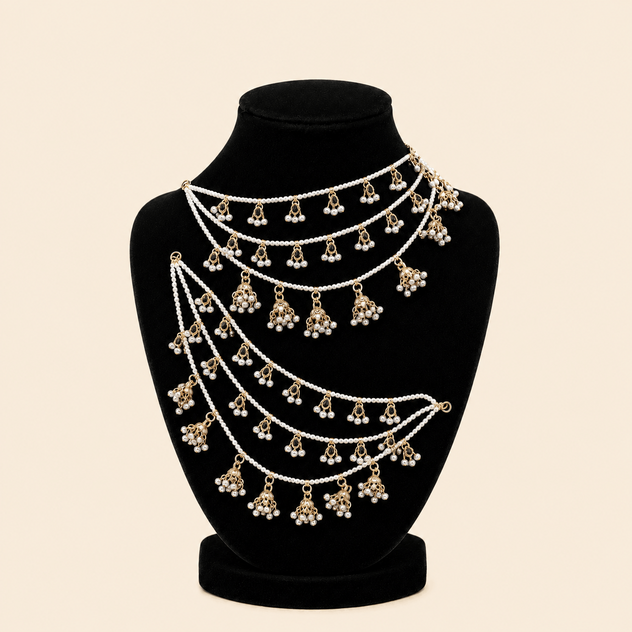 Traditional Multi-Layer Jhumka Beaded Sahara Ear Chains – Assorted Colours – 0057M