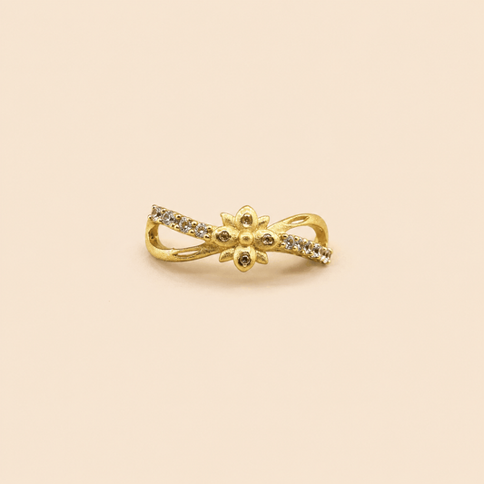 Golden Floral Bow Crystal Ring – M071