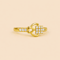 Golden Heart & Square Crystal Statement Ring – M069