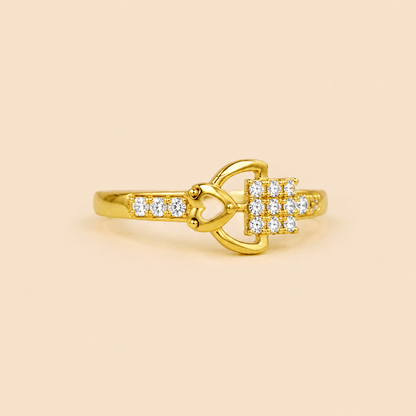 Golden Heart & Square Crystal Statement Ring – M069