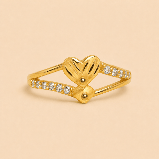 Golden Twin Heart Crystal Ring – M072