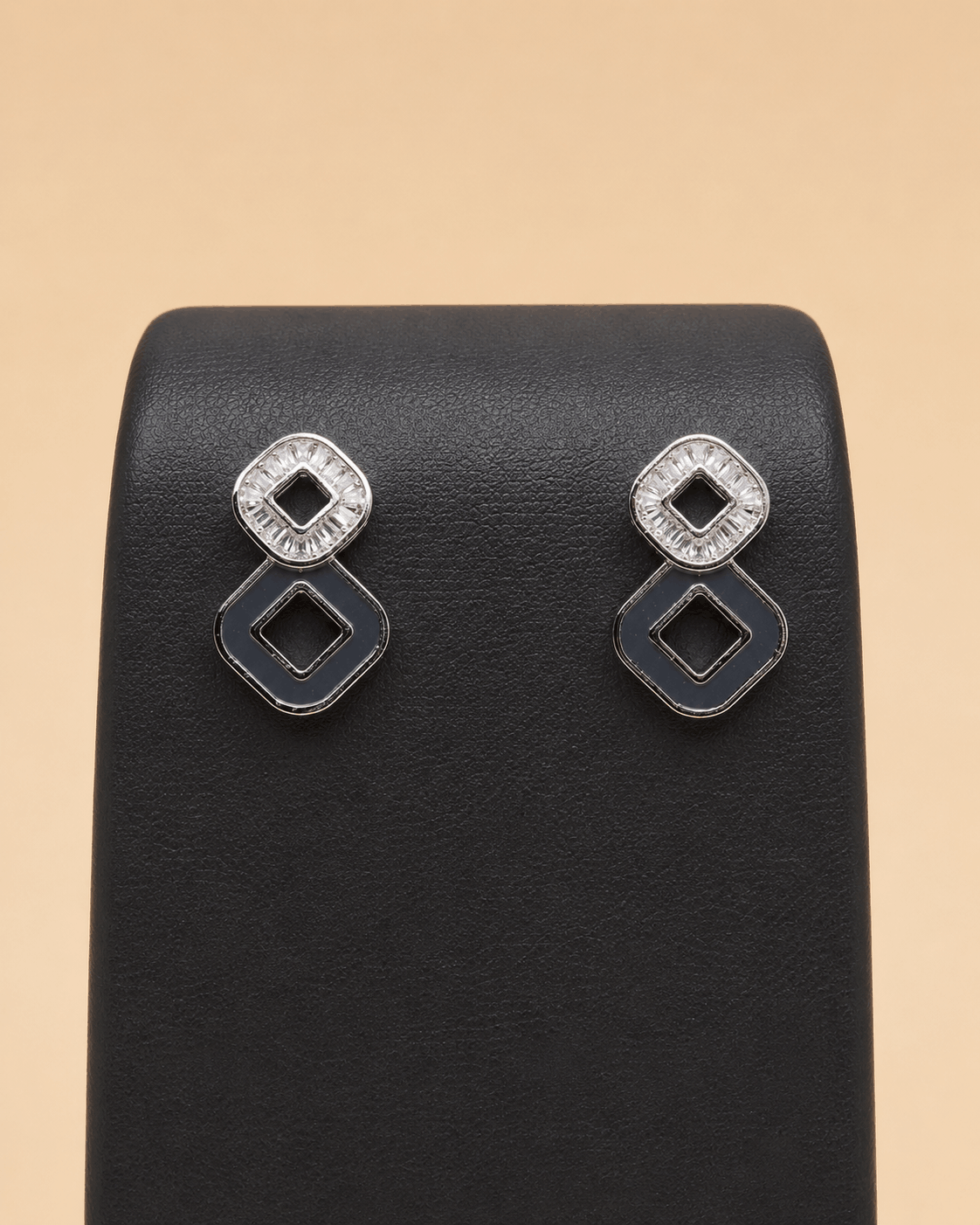 Geometric Crystal & Enamel Double-Drop Earrings – Assorted Colours – 0054M