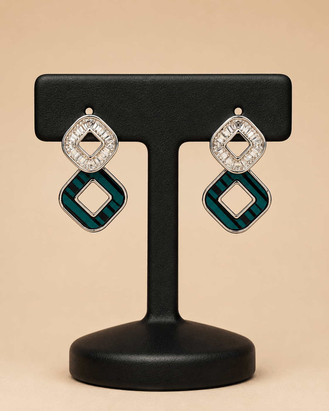 Geometric Crystal & Enamel Double-Drop Earrings – Assorted Colours – 0054M
