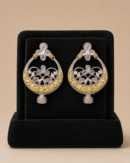 Two-Tone Floral Chandbali Oxidised Earrings with Mauve Stones – SKU 0012M