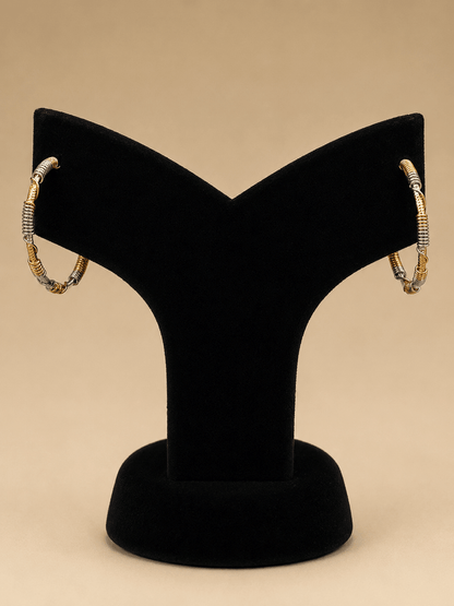 Elegant Dual-Tone Gold & Silver Hoop Earrings – Textured Statement Earrings 0028M