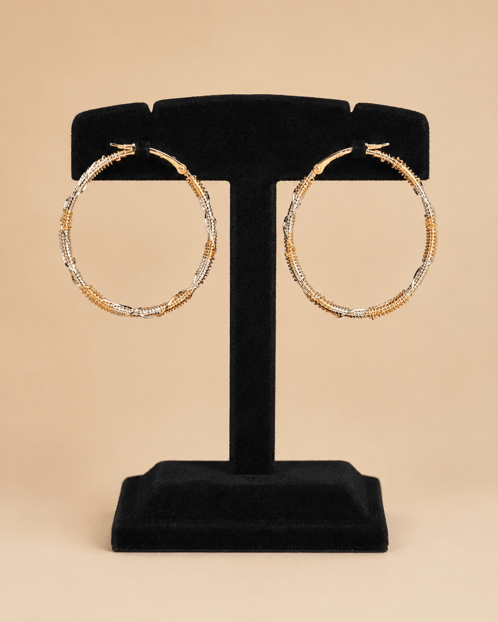 Elegant Dual-Tone Gold & Silver Hoop Earrings – Textured Statement Earrings 0028M