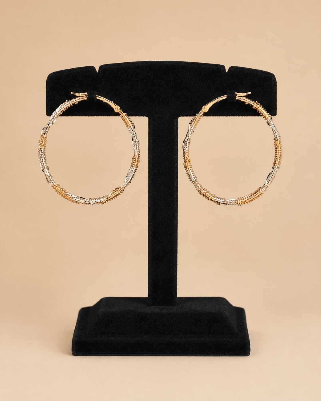 Elegant Dual-Tone Gold & Silver Hoop Earrings – Textured Statement Earrings 0028M