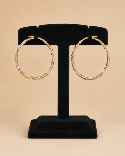 Elegant Dual-Tone Gold & Silver Hoop Earrings – Textured Statement Earrings 0028M