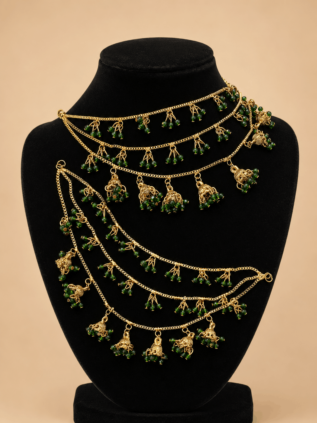 Traditional Multi-Layer Jhumka Beaded Sahara Ear Chains – Assorted Colours – 0057M