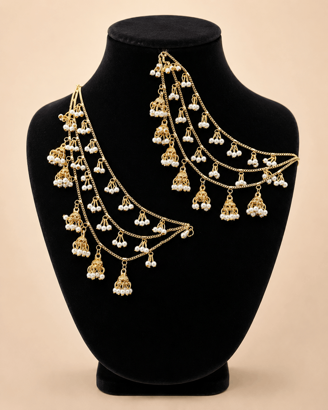 Traditional Multi-Layer Jhumka Beaded Sahara Ear Chains – Assorted Colours – 0057M