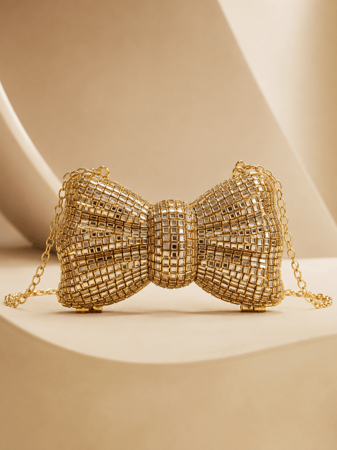 Luxury Gold Bow-Shaped Crystal Clutch Bag 0050M