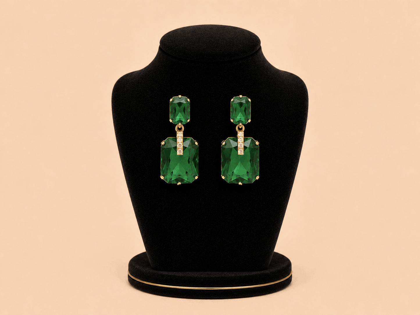 Elegant Rectangular Stone Drop Earrings – Crystal Accent Statement Earrings 0042M