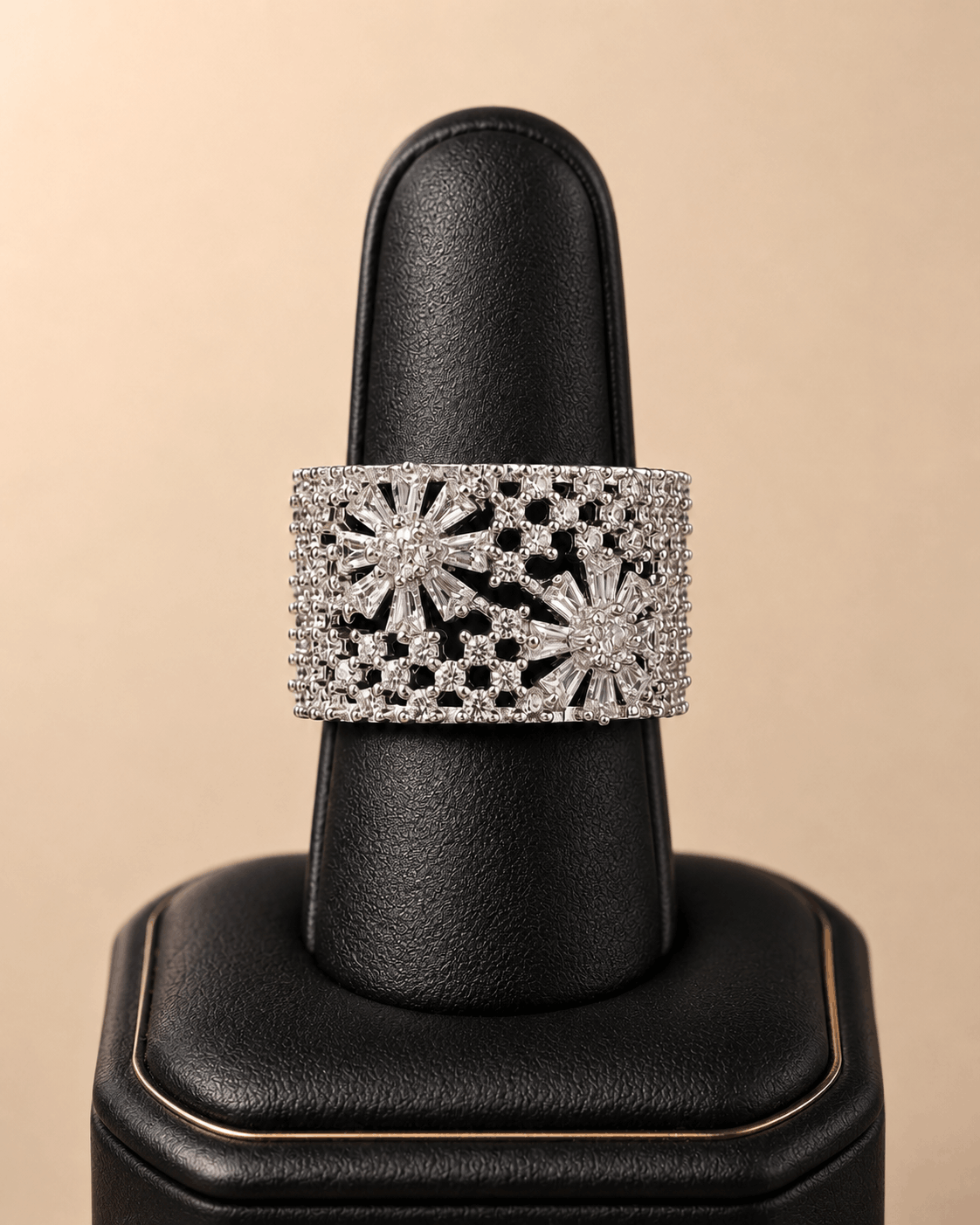 Floral Crystal Wide Band Statement Ring – SKU 0052M