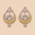 Two-Tone Floral Chandbali Oxidised Earrings with Mauve Stones – SKU 0012M