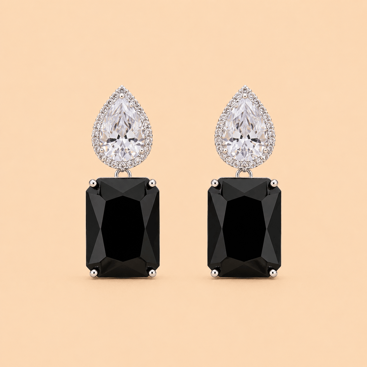 Elegant Dual-Stone Drop Earrings – Navy Blue & Crystal | SKU: 0045M