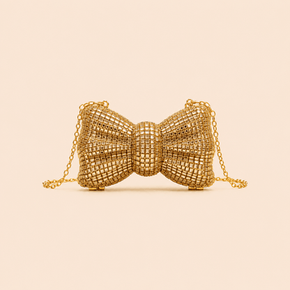 Luxury Gold Bow-Shaped Crystal Clutch Bag 0050M