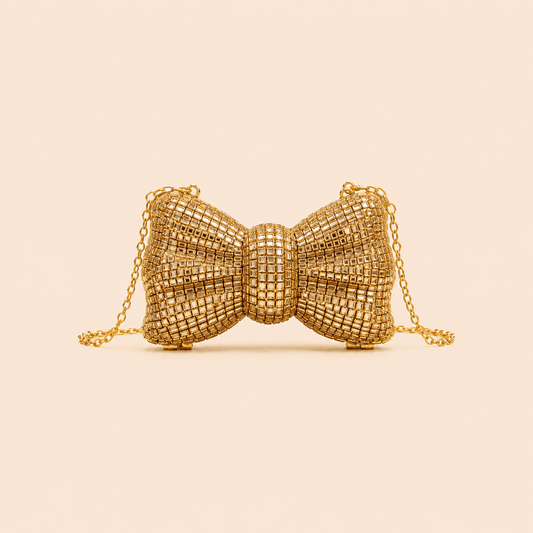 Luxury Gold Bow-Shaped Crystal Clutch Bag 0050M