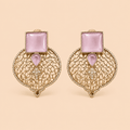 Gold Filigree Mauve Pink Stone Statement Earrings – SKU 0011M