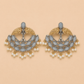 Elegant Grey Stone Pearl Chandbali Earrings – Gold & Silver Traditional Earrings 0021M