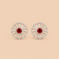 Elegant Red Stone Circular Stud Earrings – Silver Crystal Party Wear Earrings 0023M