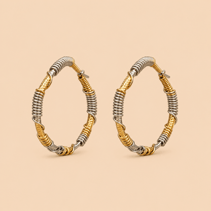 Elegant Dual-Tone Gold & Silver Hoop Earrings – Textured Statement Earrings 0028M