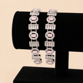 Luxury Silver-Tone Baguette & Oval Crystal Bracelet Bangle Pair 0007M