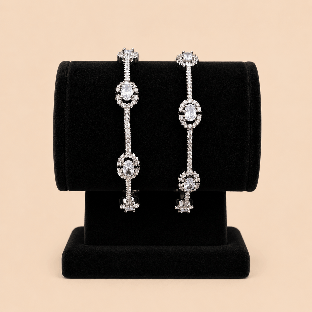 Luxury Silver-Tone Oval Crystal Bracelet Bangle Pair 0004M