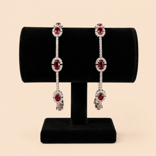 Luxury Silver-Tone Red Oval Crystal Bracelet Bangle Pair 0005M