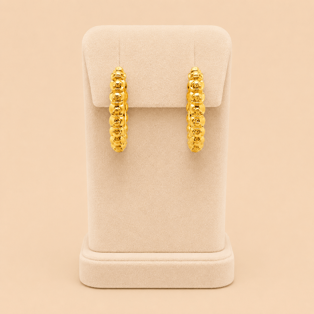 Elegant Gold Beaded Hoop Earrings – Minimal Classic Hoops 0029M