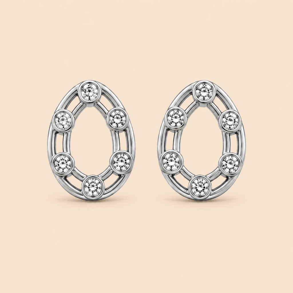 Silver Stainless Steel Teardrop Tops with Crystal Stones 0034M